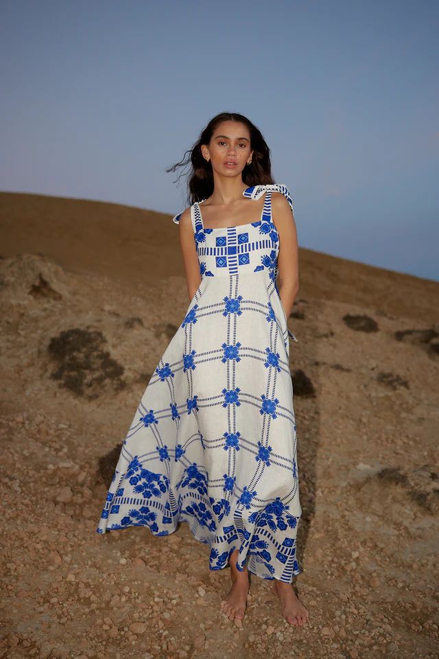 Neck Strapless Printed Long Dress