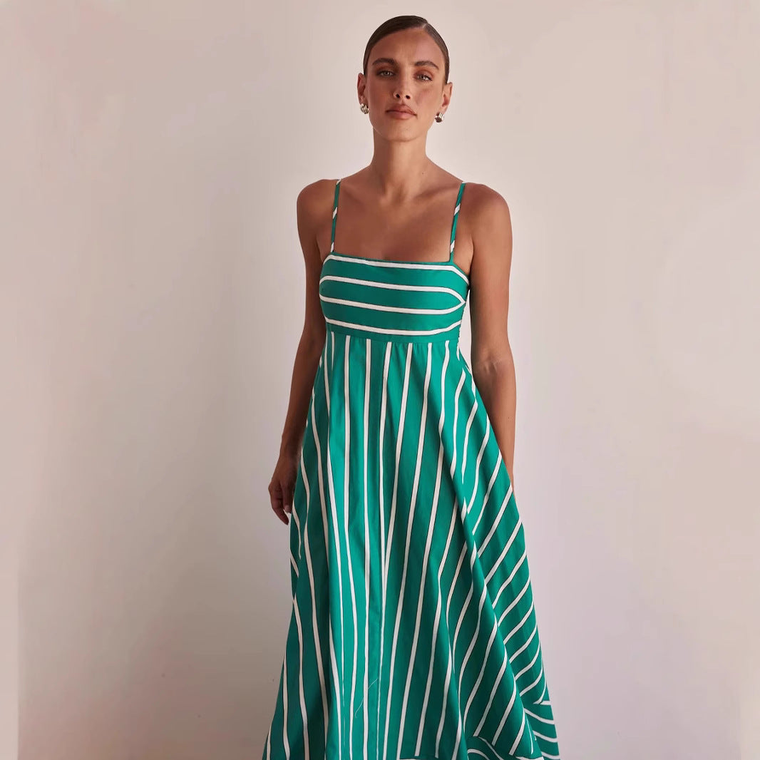 Striped Strapless Backless Dress