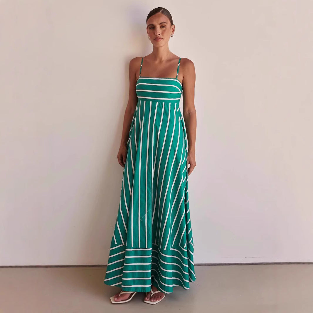 Striped Strapless Backless Dress
