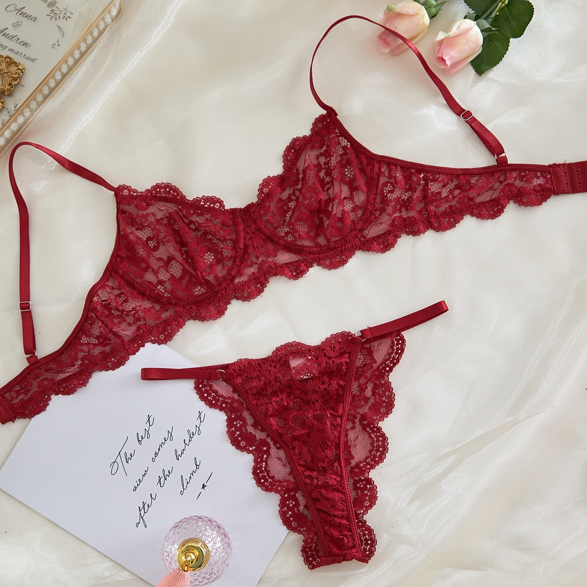 Sexy Lace Trim Sheer Lingerie Set for Women