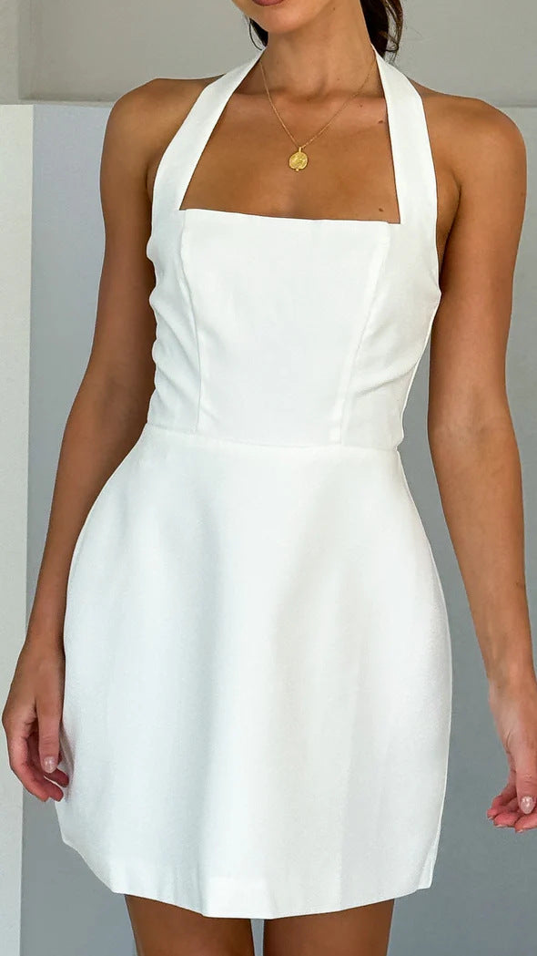 Solid Color Halter Dress