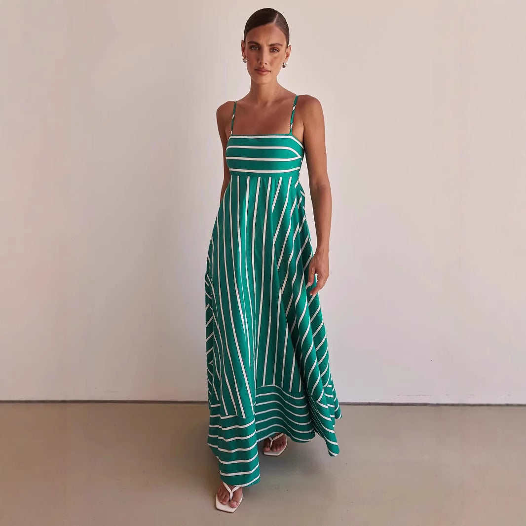 Striped Strapless Backless Dress