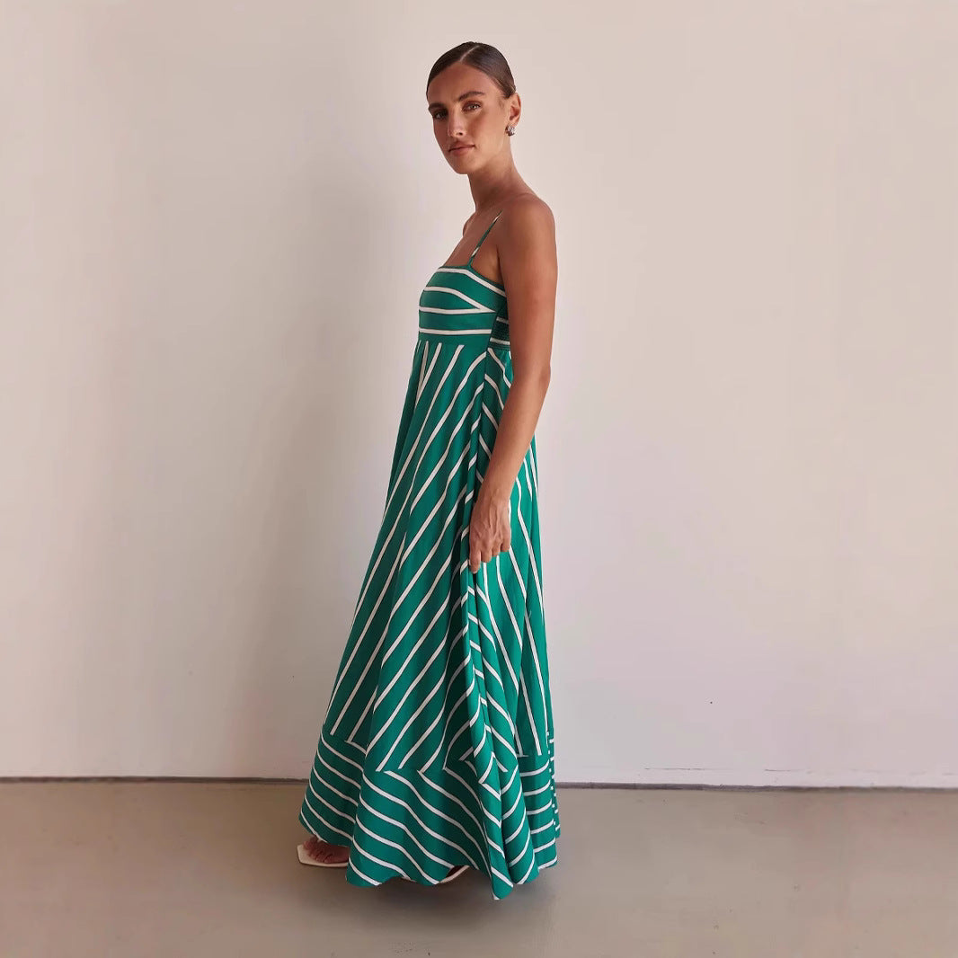 Striped Strapless Backless Dress