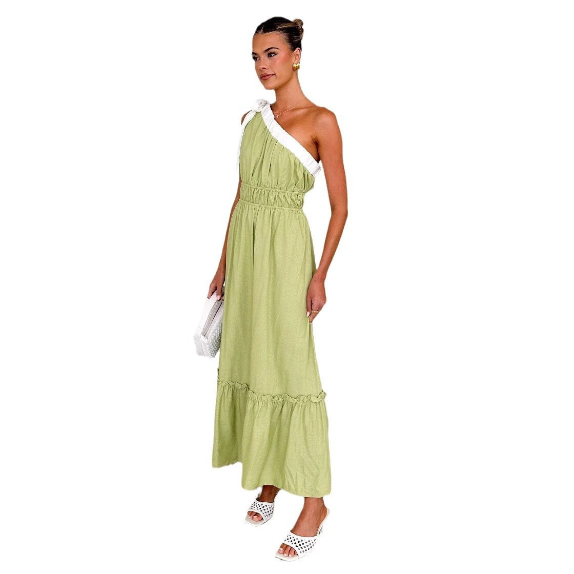 Lace up solid color dress