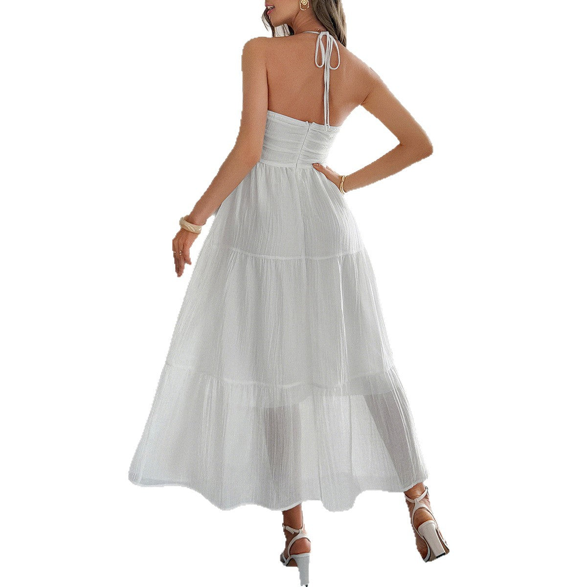 Halter Boho Summer Dress – Semi-Sheer Layered Maxi in White, Blue, Green, Yellow | Lightweight Vacation Beach Outfit