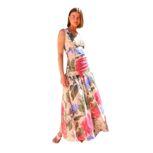 V-neck Printed Strapless Long Dress