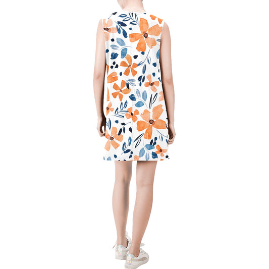 Floral Sleeveless Shift Dress – Round Neck Summer Mini Dress, Casual Boho Vacation Outfit