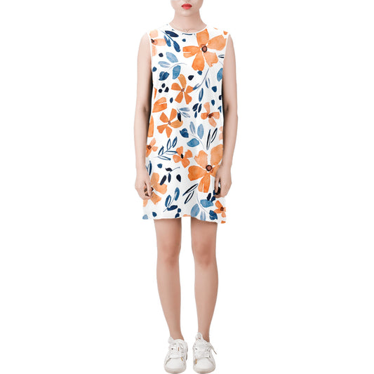 Floral Sleeveless Shift Dress – Round Neck Summer Mini Dress, Casual Boho Vacation Outfit