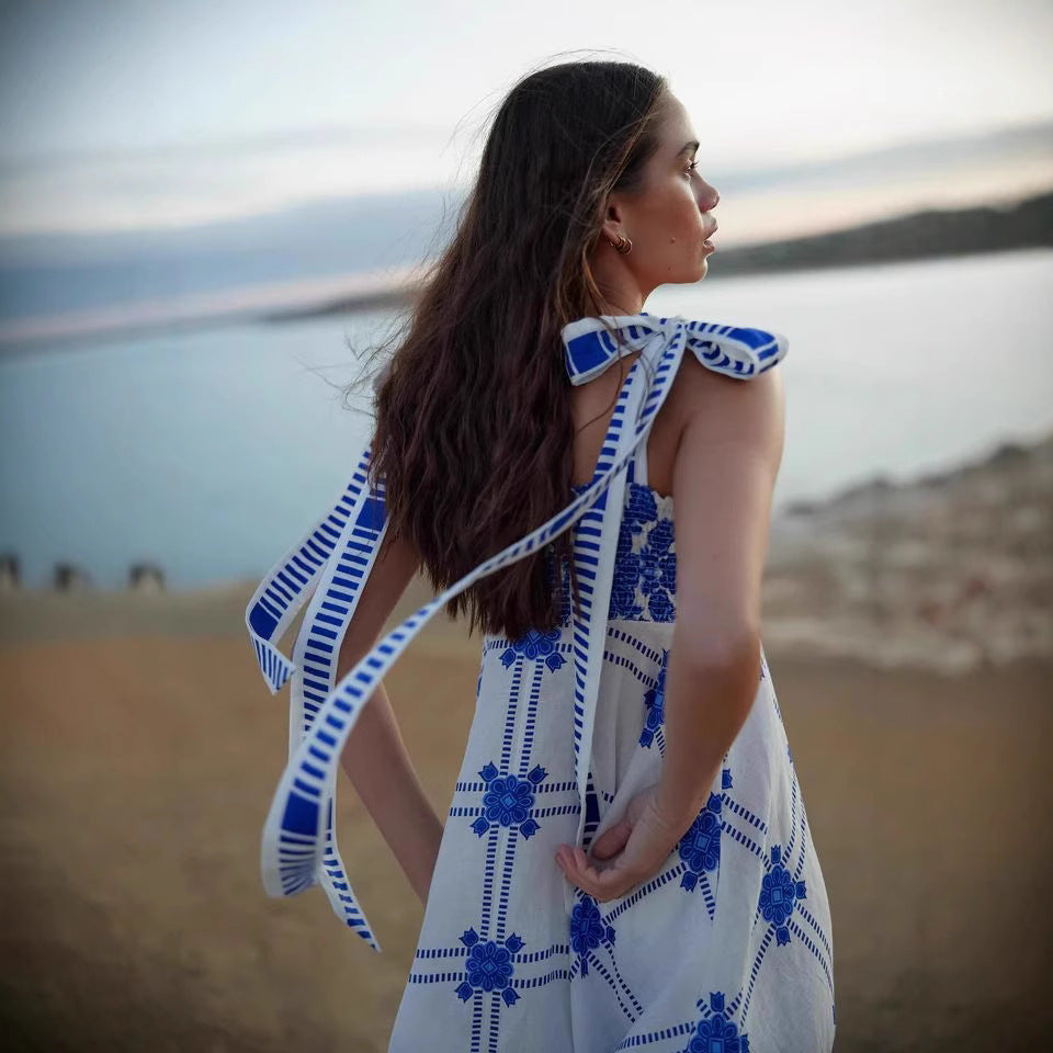 Neck Strapless Printed Long Dress