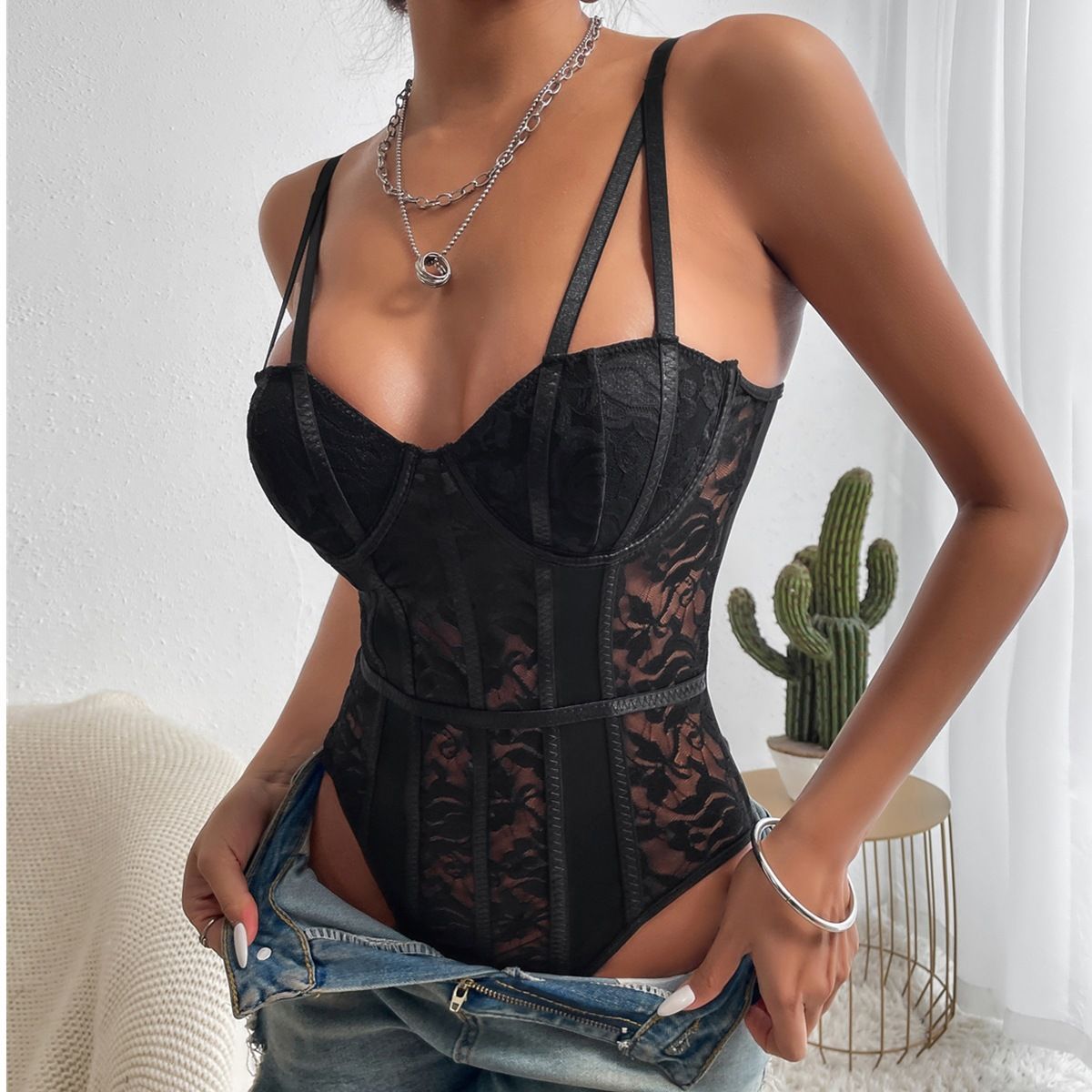 Black Lace Splicing Bodysuit – Sexy Street Style Lingerie