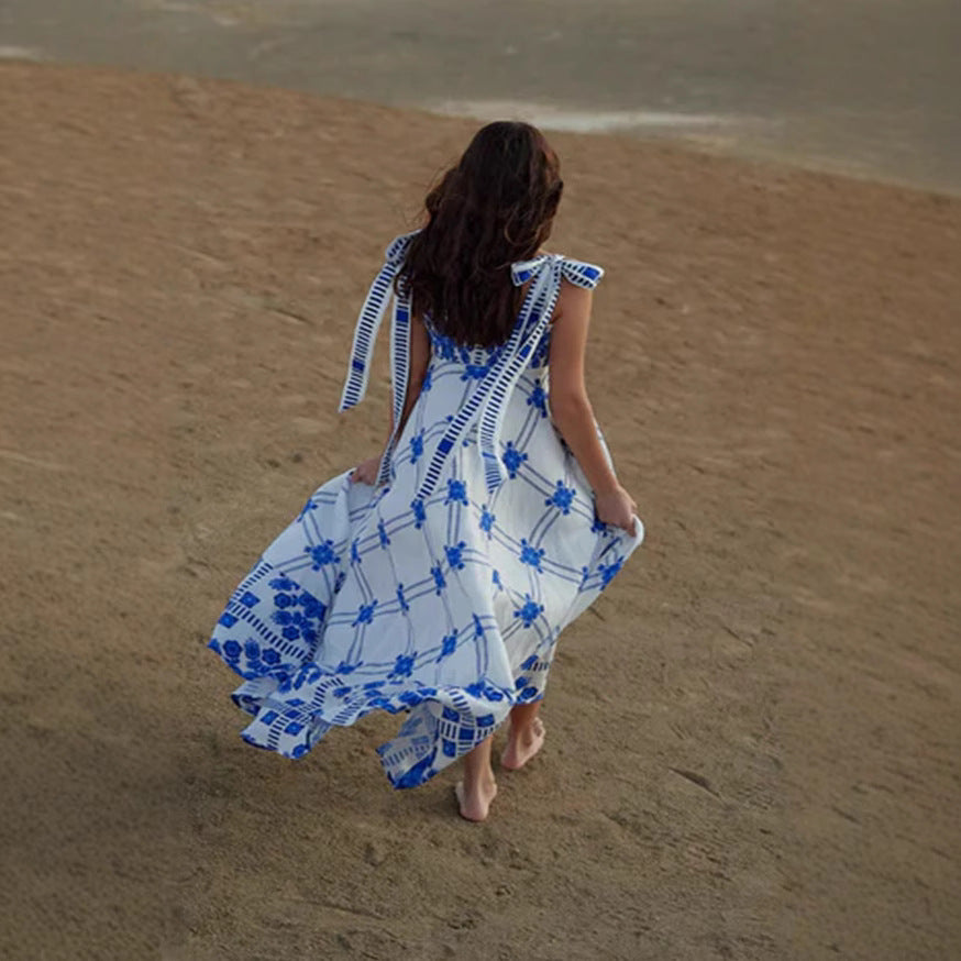 Neck Strapless Printed Long Dress
