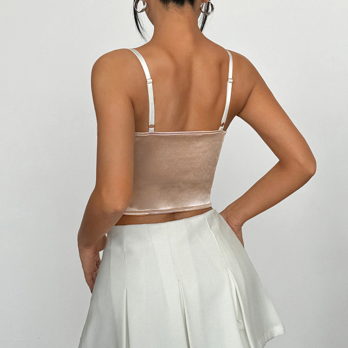 Romantic Satin Lace Corset Top – Apricot Floral Embroidery Lingerie