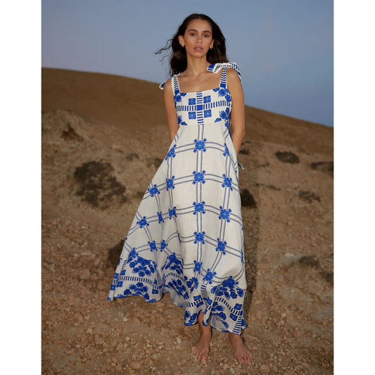 Neck Strapless Printed Long Dress