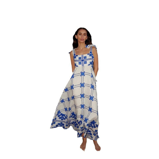 Neck Strapless Printed Long Dress