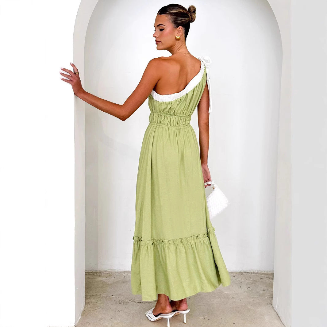 Lace up solid color dress