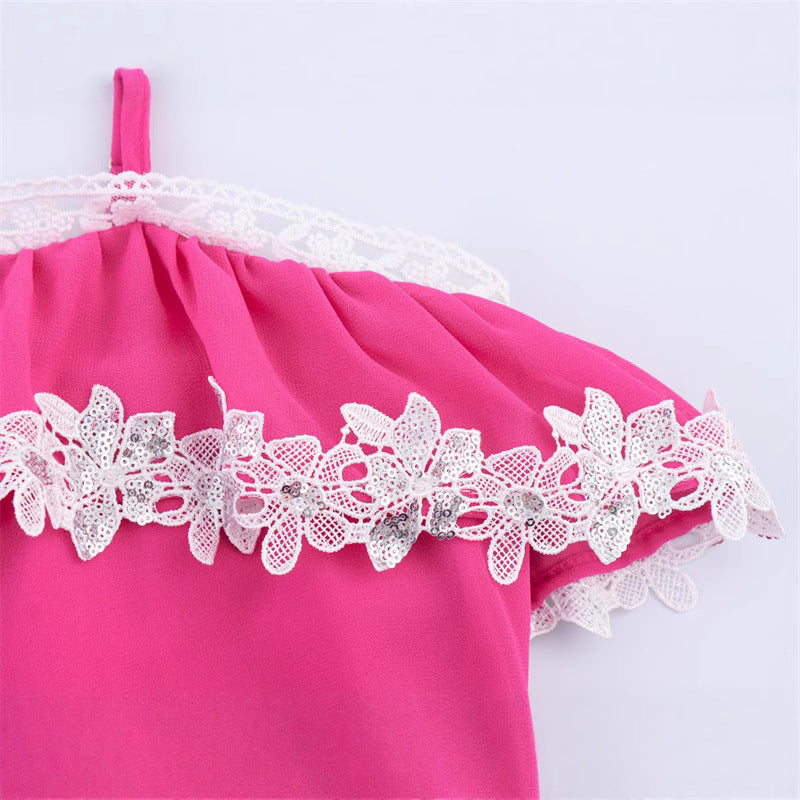 Hot Pink Mesh Sleepwear Set – Lace Trimmed Nightdress with Headband, Sexy Loungewear for Women