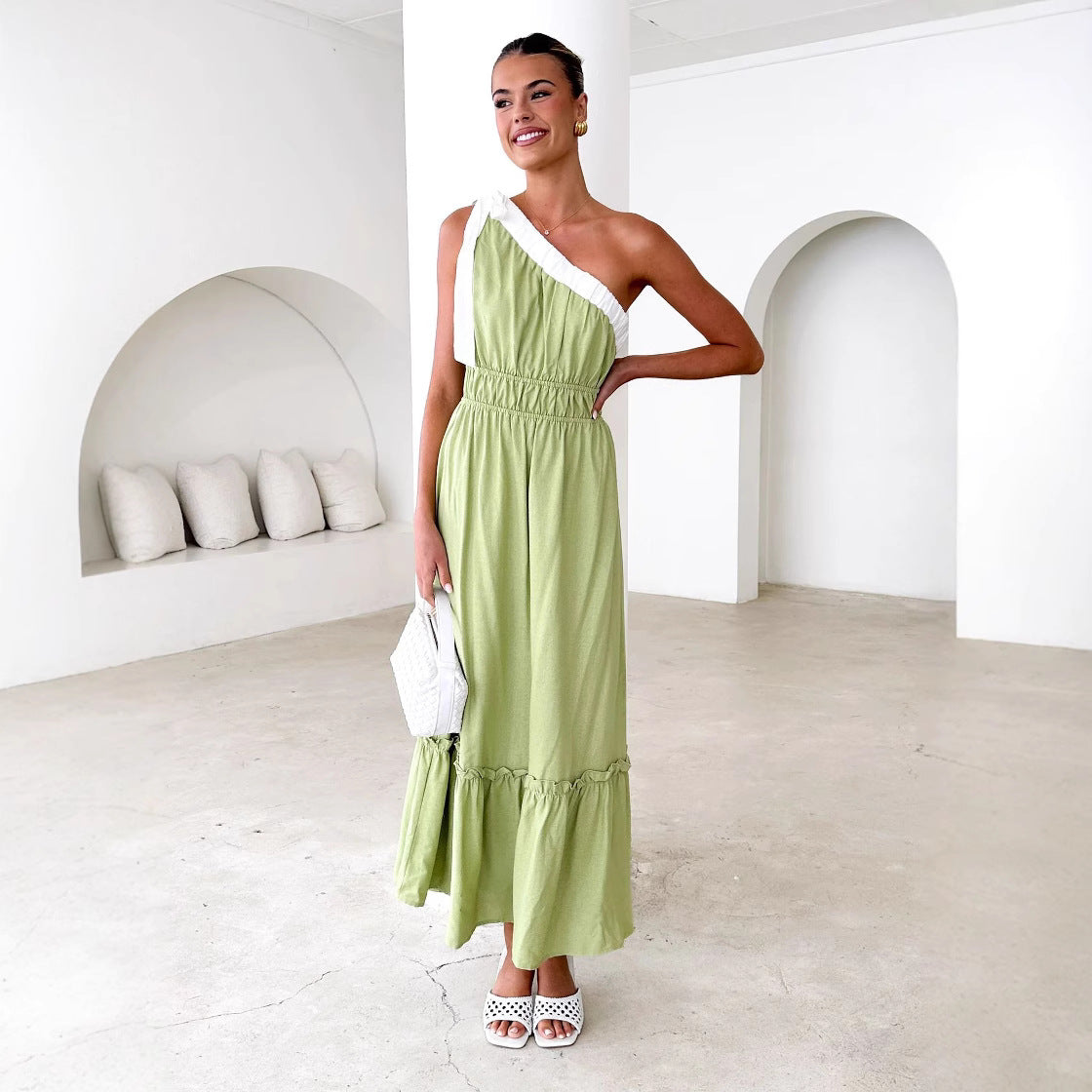 Lace up solid color dress
