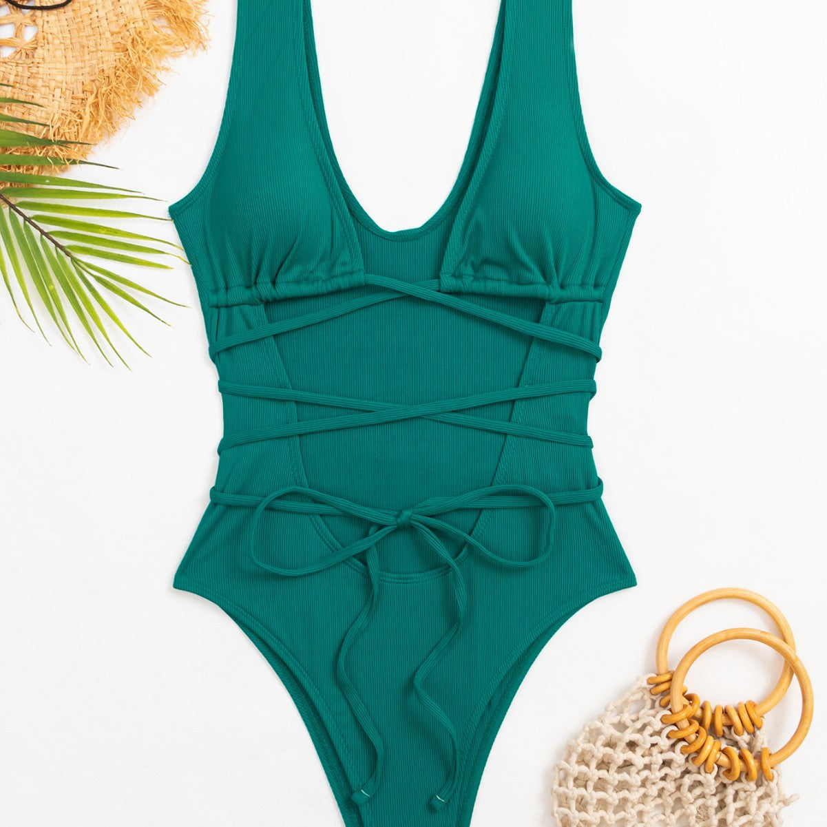 Sexy One-Piece Swimsuit – Backless High Waist Bathing Suit – Solid Color Slimming Swimwear for Women
