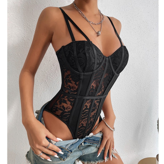 Black Lace Splicing Bodysuit – Sexy Street Style Lingerie