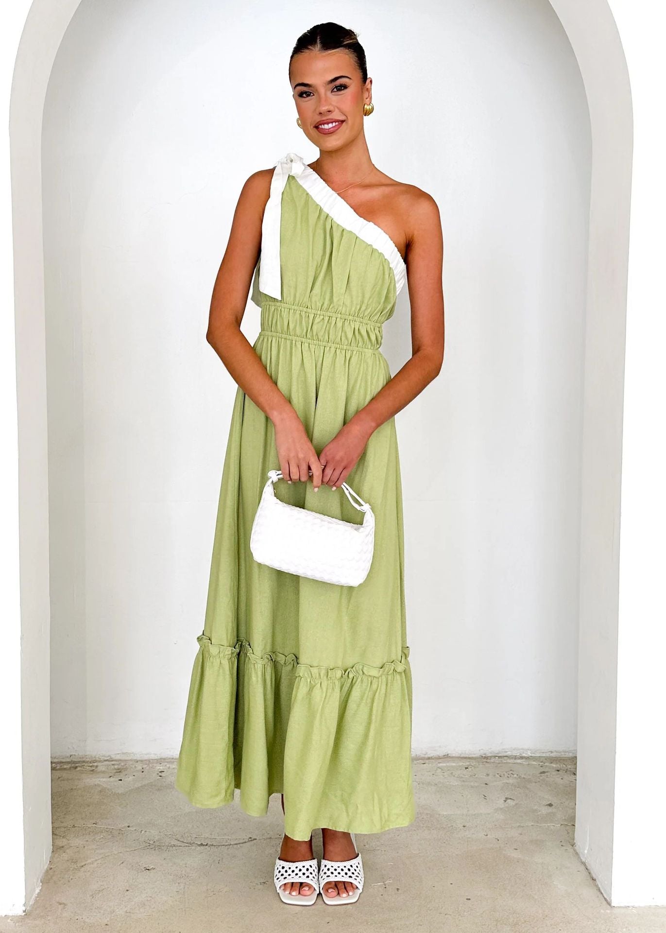 Lace up solid color dress